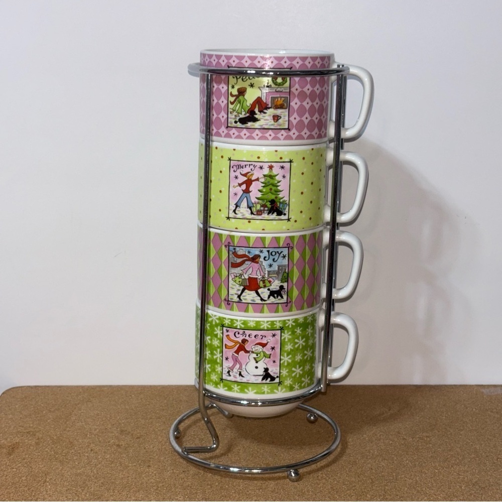 Cypress Stacking Mini Cappuccino Mugs with Stand Christmas